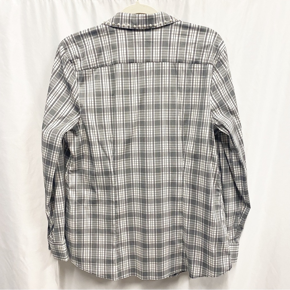 Charter Club Pearl Collar Gray & White Plaid Button Down Shirt - Picture 10 of 10